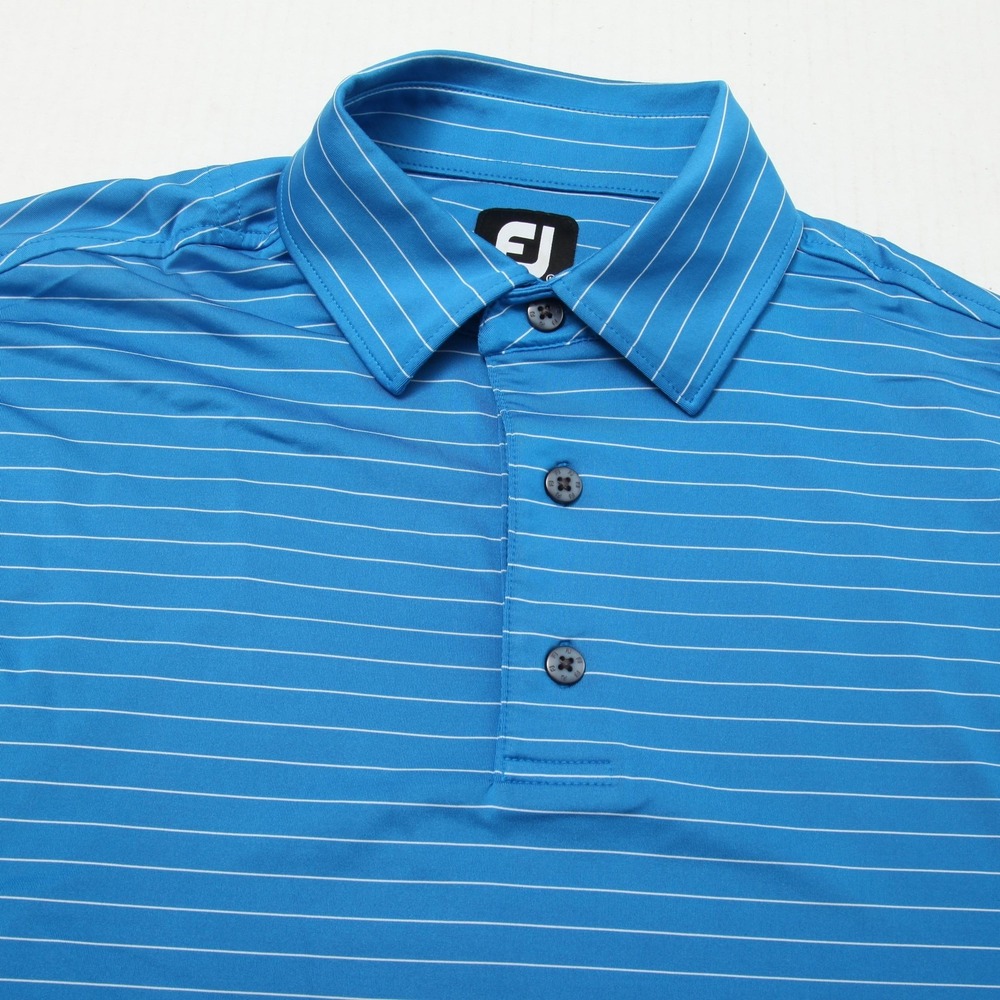 Foot Joy Polo Shirt Mens Medium Blue Striped Performance Fox Hollow Golf Club